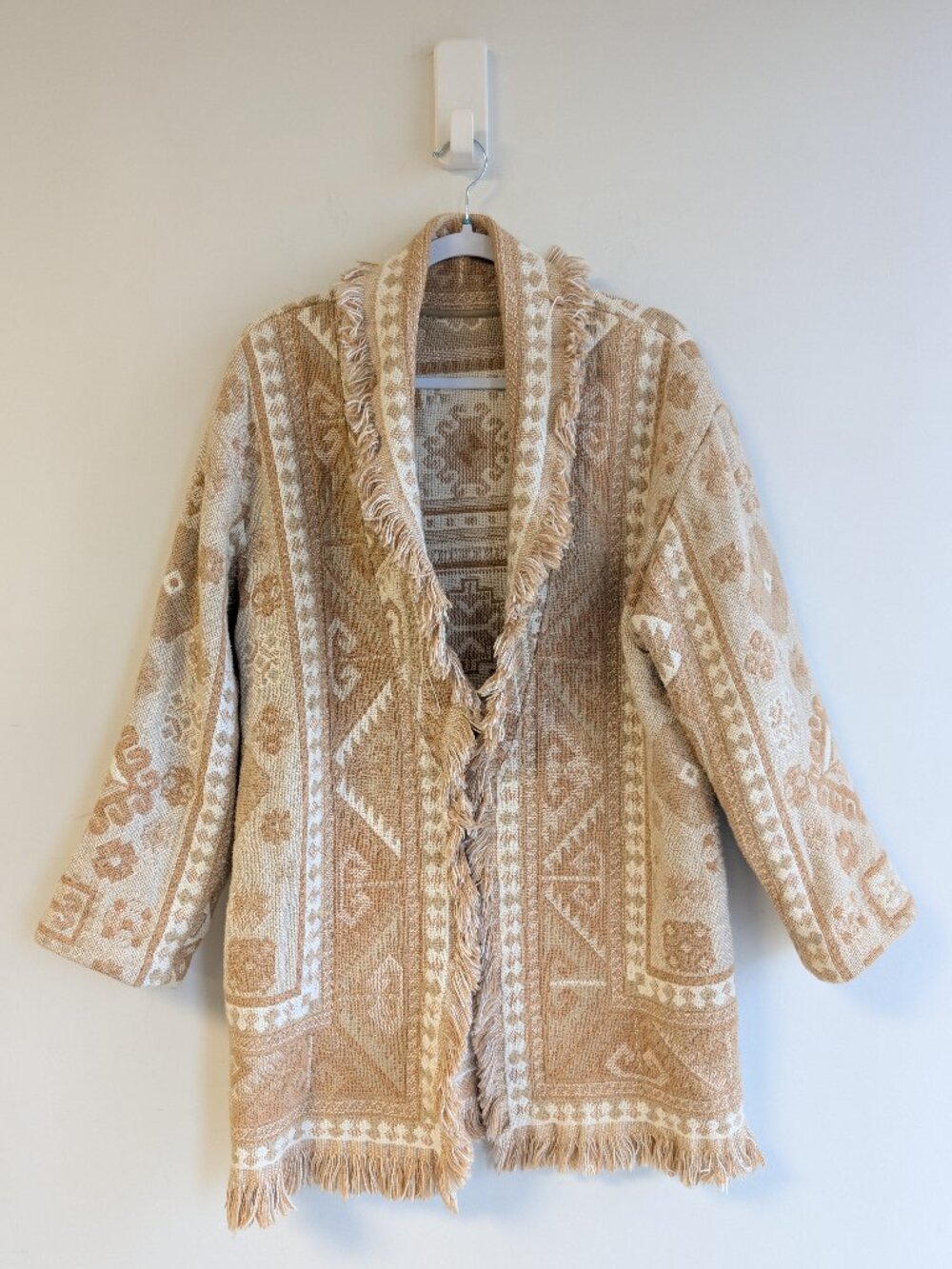Tapestry Weave Fringe Long Jacket